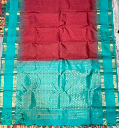 Kanchipuram Silk Saree with Traditional Checks &amp; Zari Border