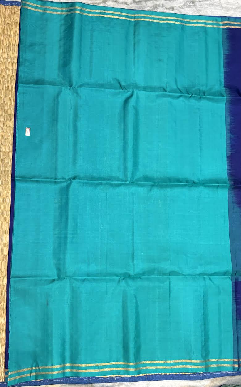 Royal Blue Kanchipuram Soft Silk Saree with Contrast Teal Zari Pallu (Silk Mark Certified)