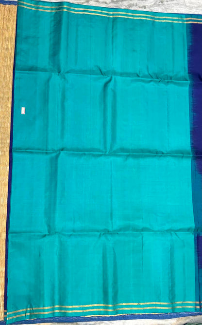 Royal Blue Kanchipuram Soft Silk Saree with Contrast Teal Zari Pallu (Silk Mark Certified)