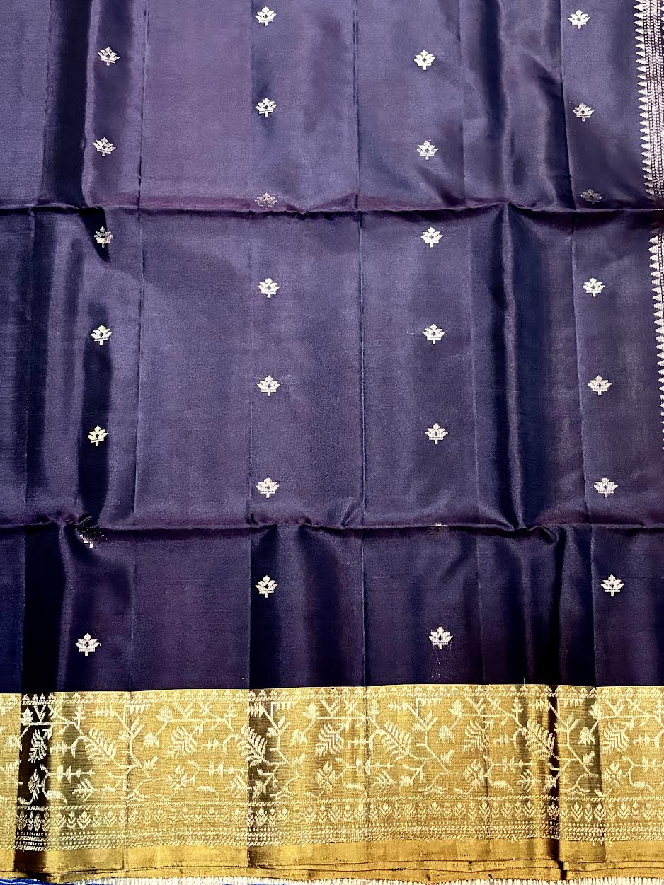 Silk Mark Certified Midnight Purple Kanchi Soft Silk Saree with Rich Gold Zari Brocade Pallu