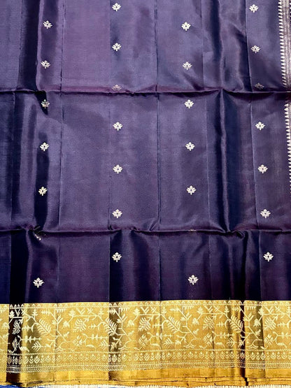 Silk Mark Certified Midnight Purple Kanchi Soft Silk Saree with Rich Gold Zari Brocade Pallu