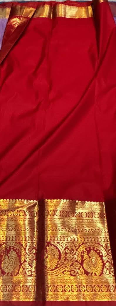 Traditional Teal &amp; Orange Semi-Dharmavaram Silk Saree