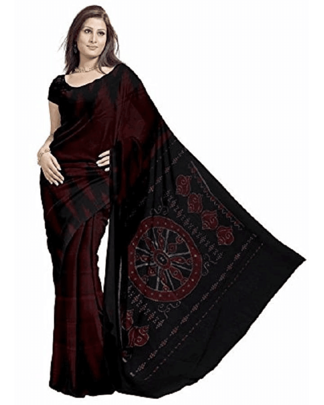 RED AND BLACK COLOR IKKAT COTTON SAREE - pochampallysarees.com