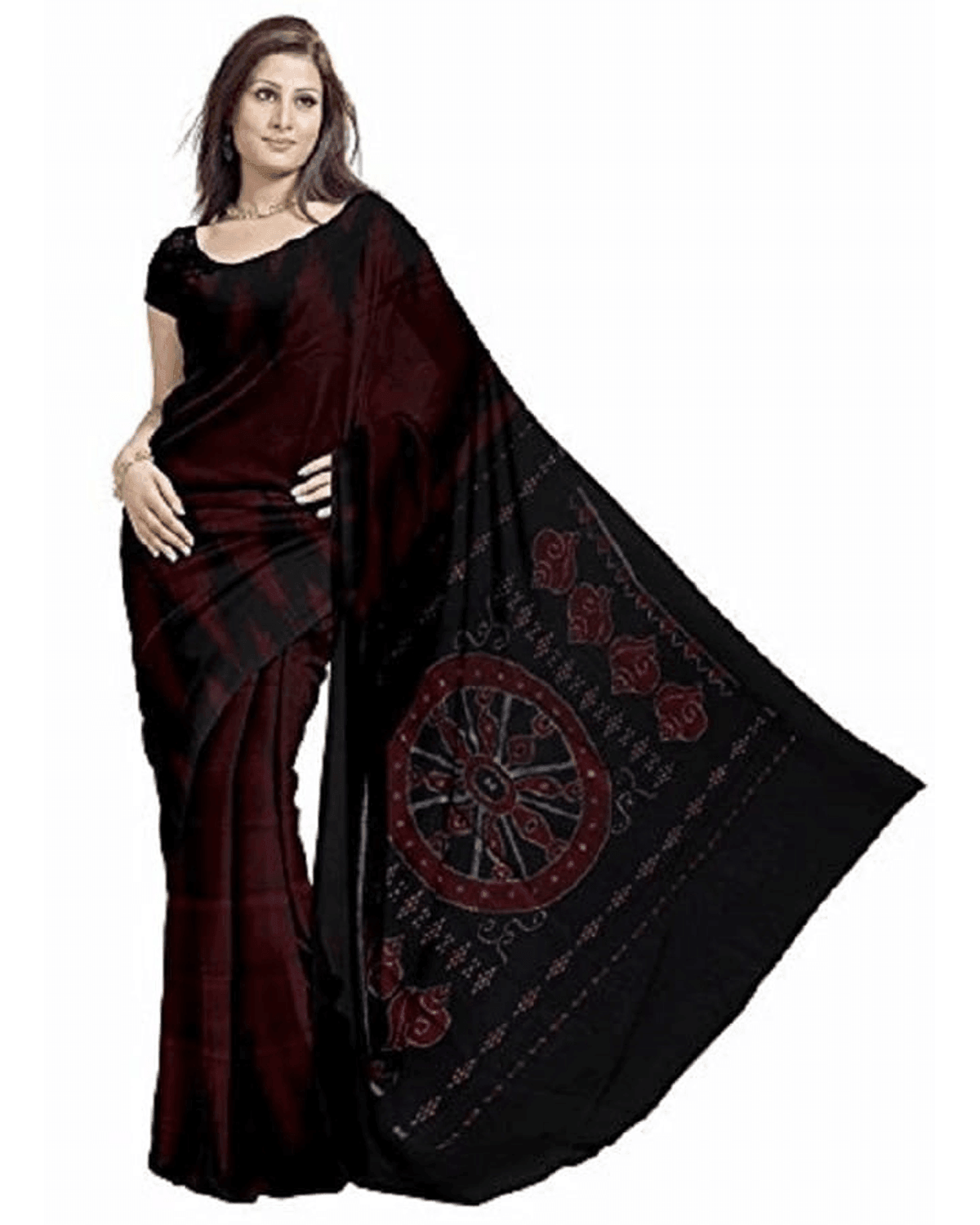 RED AND BLACK COLOR IKKAT COTTON SAREE - pochampallysarees.com