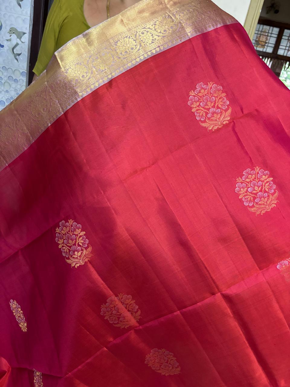 Red Cream Color Designer Kanchi Pure Soft Silk Saree - pochampallysarees.com