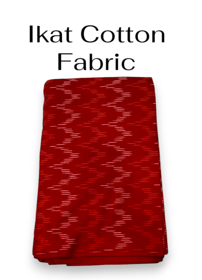 Folded deep red handloom Pochampally ikat cotton fabric with white woven pattern