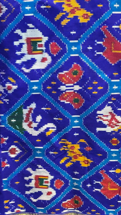 Royal Blue Pure Silk Patola Saree – Traditional Handwoven Ikkat Silk