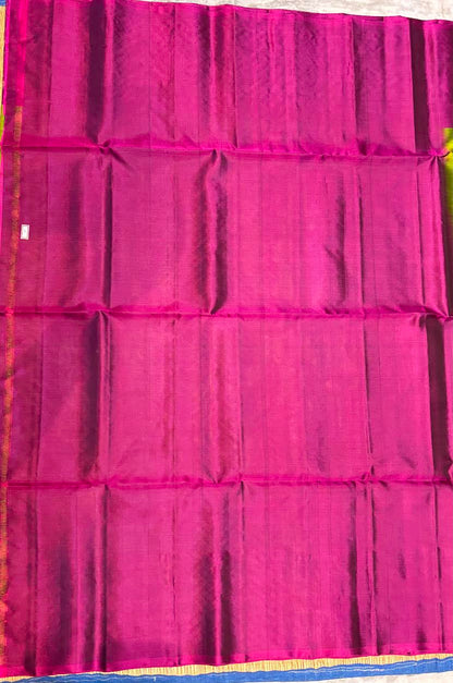 Leaf Olive Green &amp; Deep Magenta Kanchipuram Soft Silk Saree (Silk Mark Certified)