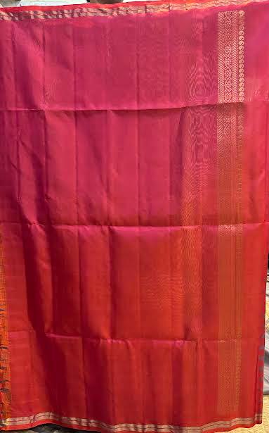 Elegant Grey Silk Saree with Rani Pink &amp; Orange Zari Pallu and Matching Blouse