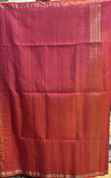 Elegant Grey Silk Saree with Rani Pink &amp; Orange Zari Pallu and Matching Blouse