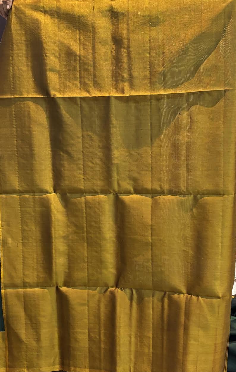 Pure Kanchi Soft Silk Saree in Bottle Green with Antique Gold Zari Border | Silk Mark Certified