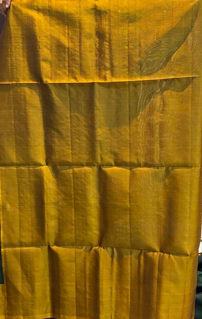 Pure Kanchi Soft Silk Saree in Bottle Green with Antique Gold Zari Border | Silk Mark Certified
