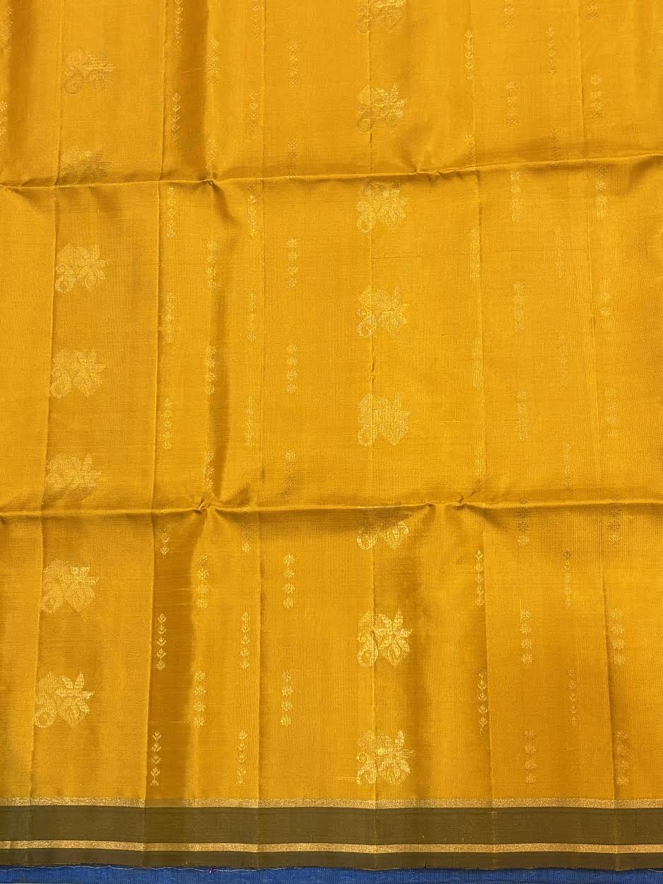 Mustard Yellow and Coffee Brown Kanchi Soft Silk Saree with Zari Pallu Silk Mark