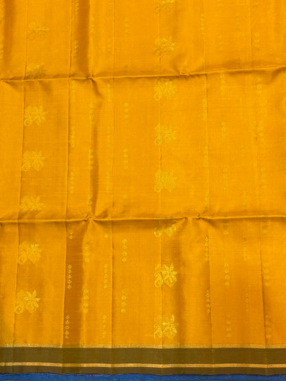 Mustard Yellow and Coffee Brown Kanchi Soft Silk Saree with Zari Pallu Silk Mark