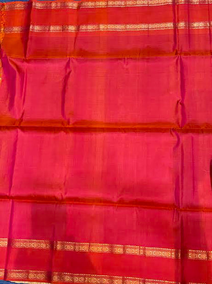 Pure Kanchipuram Silk Saree in Olive Green &amp; Crimson Red with Silk Mark Certification