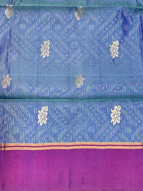 Royal Blue Soft Silk Saree with Contrast Rani Pink Zari Pallu and Purple Border