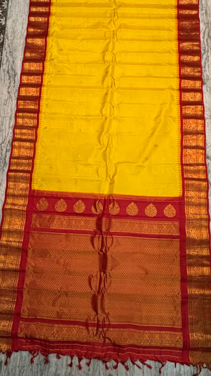 Pure Yellow &amp; Red Gadwal Silk Saree | Silk Mark Certified-g113