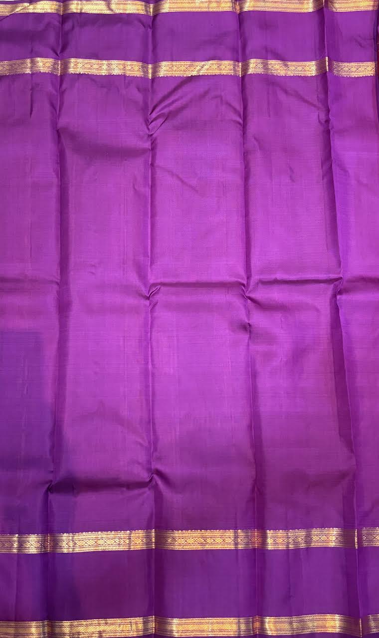 Kanchi Silk Saree – Crimson Red &amp; Royal Purple Zarikat Work