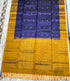 Royal blue Kanchi pattu soft silk saree with zari floral buttis and contrast mustard gold zari brocade pallu, Silk Mark certified