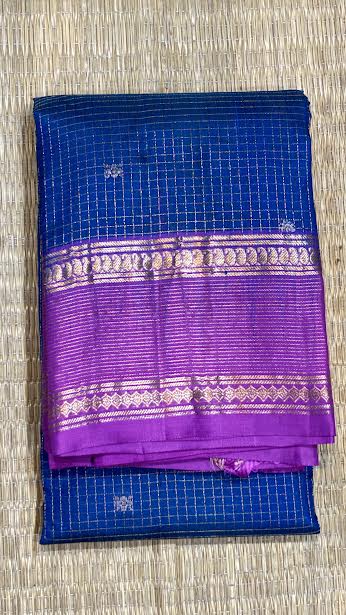 Royal Blue &amp; Magenta Kanchi Soft Silk Saree with Zari Pallu