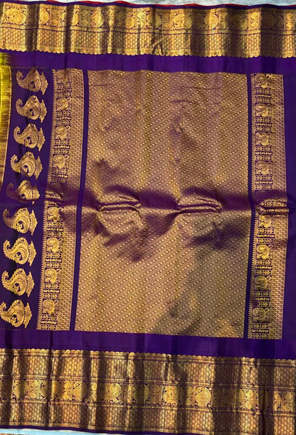Gadwal Silk Saree – Parrot Green &amp; Lavender - pochampallysarees.com
