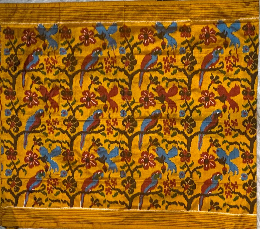 Vibrant Yellow Floral Silk Ikkat Patola Saree | Haldi &amp; Festive Wear - pochampallysarees.com