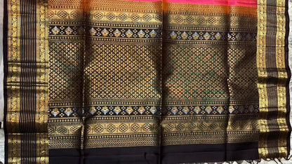 Authentic Pure Kanchipuram Pattu Saree With Price | Pink &amp; Black Silk - pochampallysarees.com