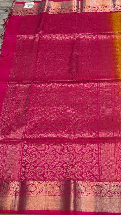 Kanchi Pure Soft Silk Ikat Body Saree with Pink Pallu