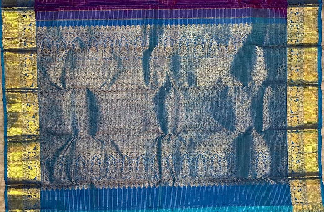 Kanchipuram Pattu Sarees | Pure Kanchi Silk Saree with Sky Blue Pallu - pochampallysarees.com