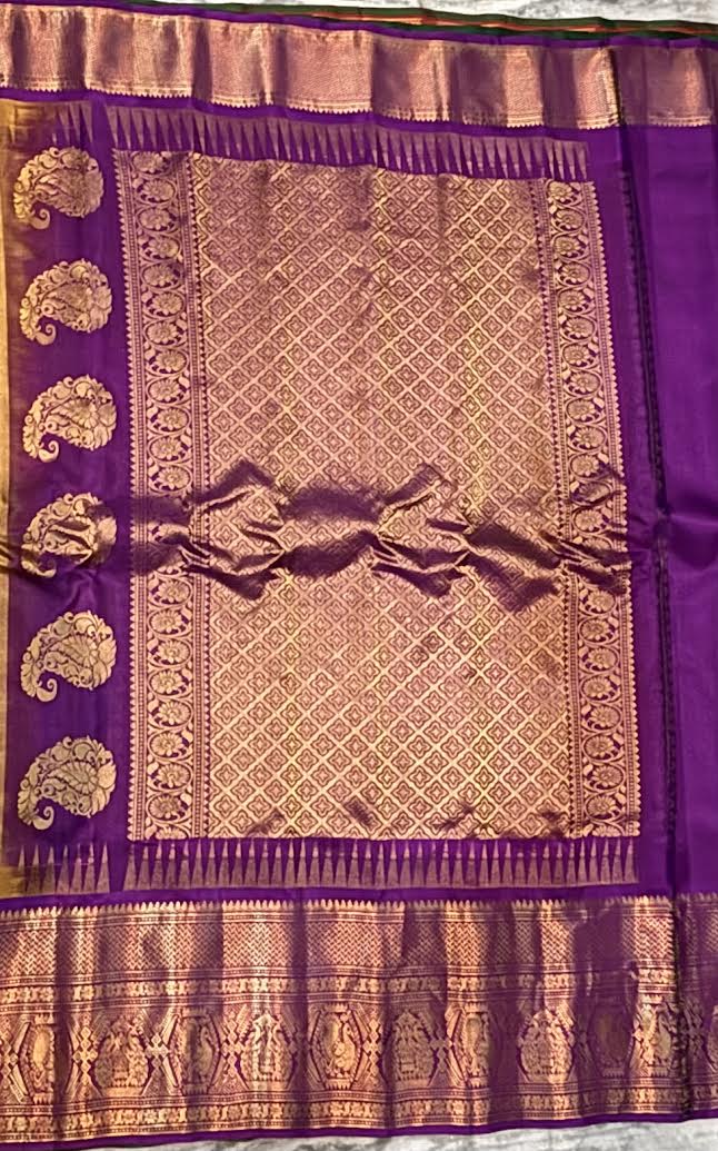 Gadwal Silk Sarees: Festive Mustard Yellow &amp; Lavender Handloom Classics - pochampallysarees.com