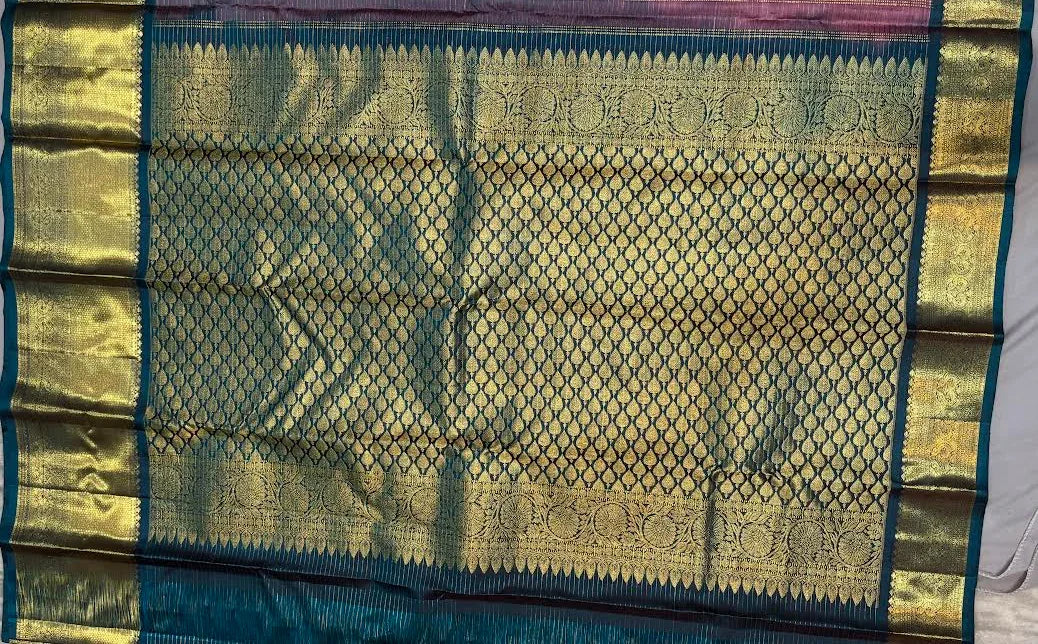 Exquisite Mauve and Teal Kanchipuram Pattu Saree With Price | Bridal Silk - pochampallysarees.com