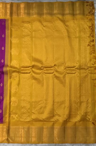 Pure Gadwal Silk Saree in Magenta and Mustard Yellow with Zari Border