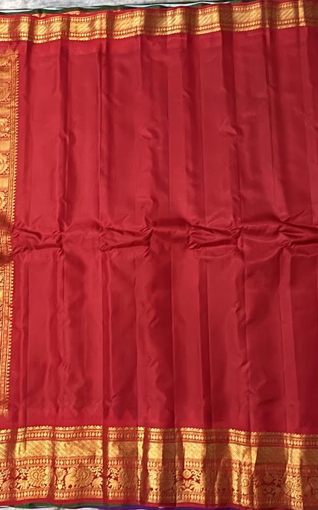 Pure Gadwal Silk Saree in Jet Black Checks with Rich Red Zari Border - pochampallysarees.com