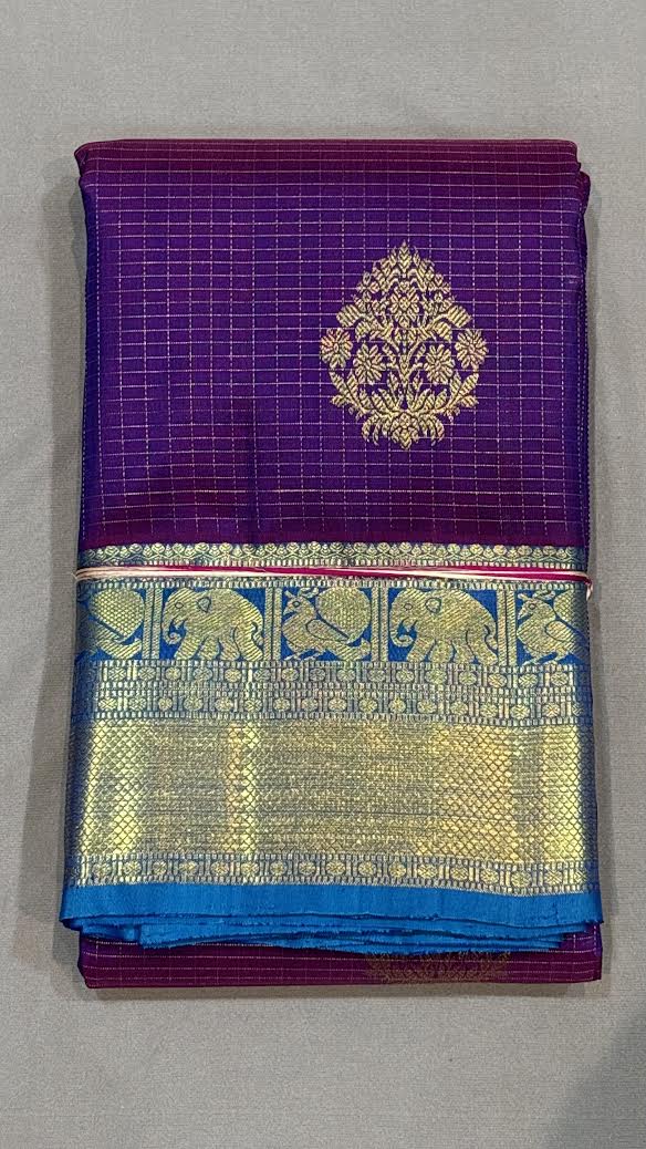 Kanchipuram Pattu Sarees | Pure Kanchi Silk Saree with Sky Blue Pallu