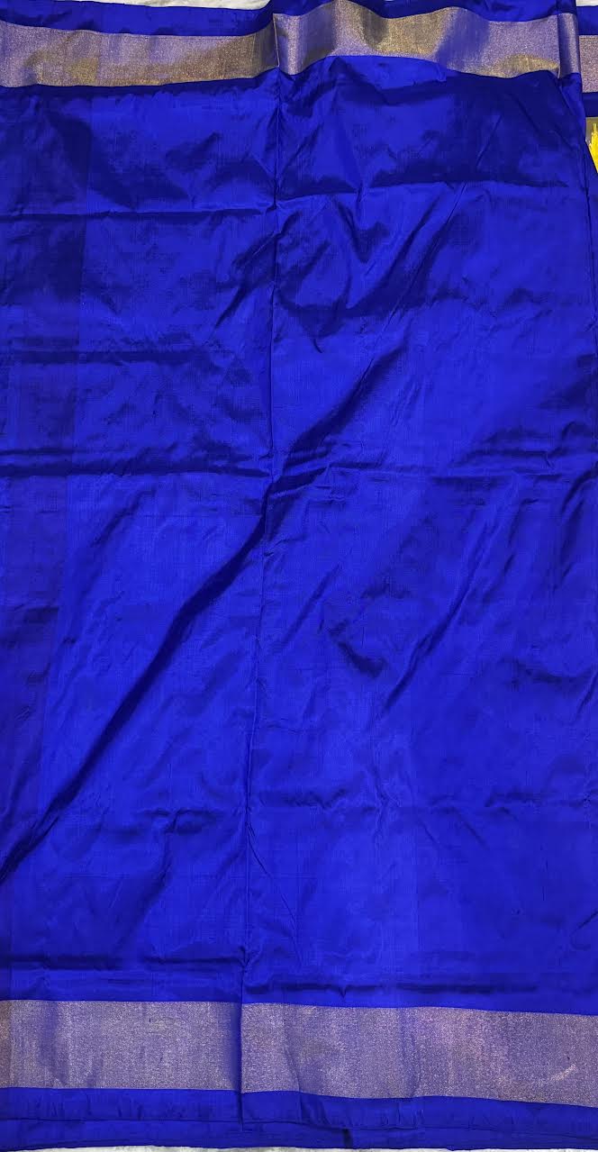 Yellow and Royal Blue Pochampally Ikkat Pure Silk Saree with Zari Border