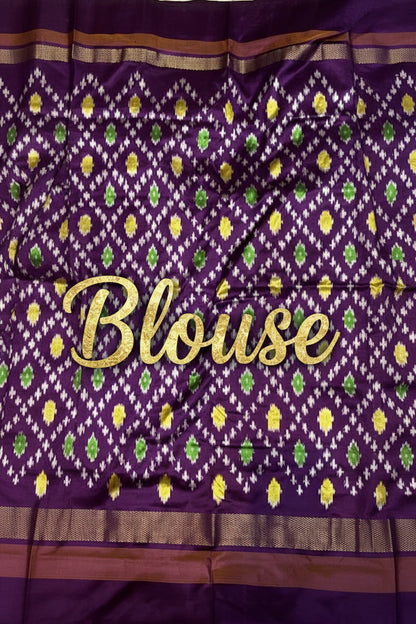 Elegant Off-White &amp; Purple Ikat Silk Saree with Temple Border