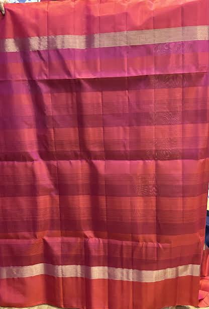 Kanchi Soft Silk Saree in Regal Navy Blue with Contrast Pink &amp; Orange Zari Border