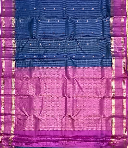 Royal Blue &amp; Magenta Kanchi Soft Silk Saree with Zari Pallu