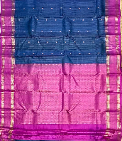Royal Blue &amp; Magenta Kanchi Soft Silk Saree with Zari Pallu