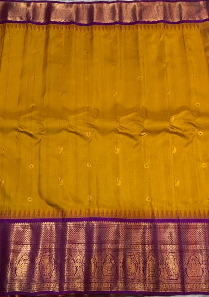 Gadwal Silk Sarees: Festive Mustard Yellow &amp; Lavender Handloom Classics - pochampallysarees.com
