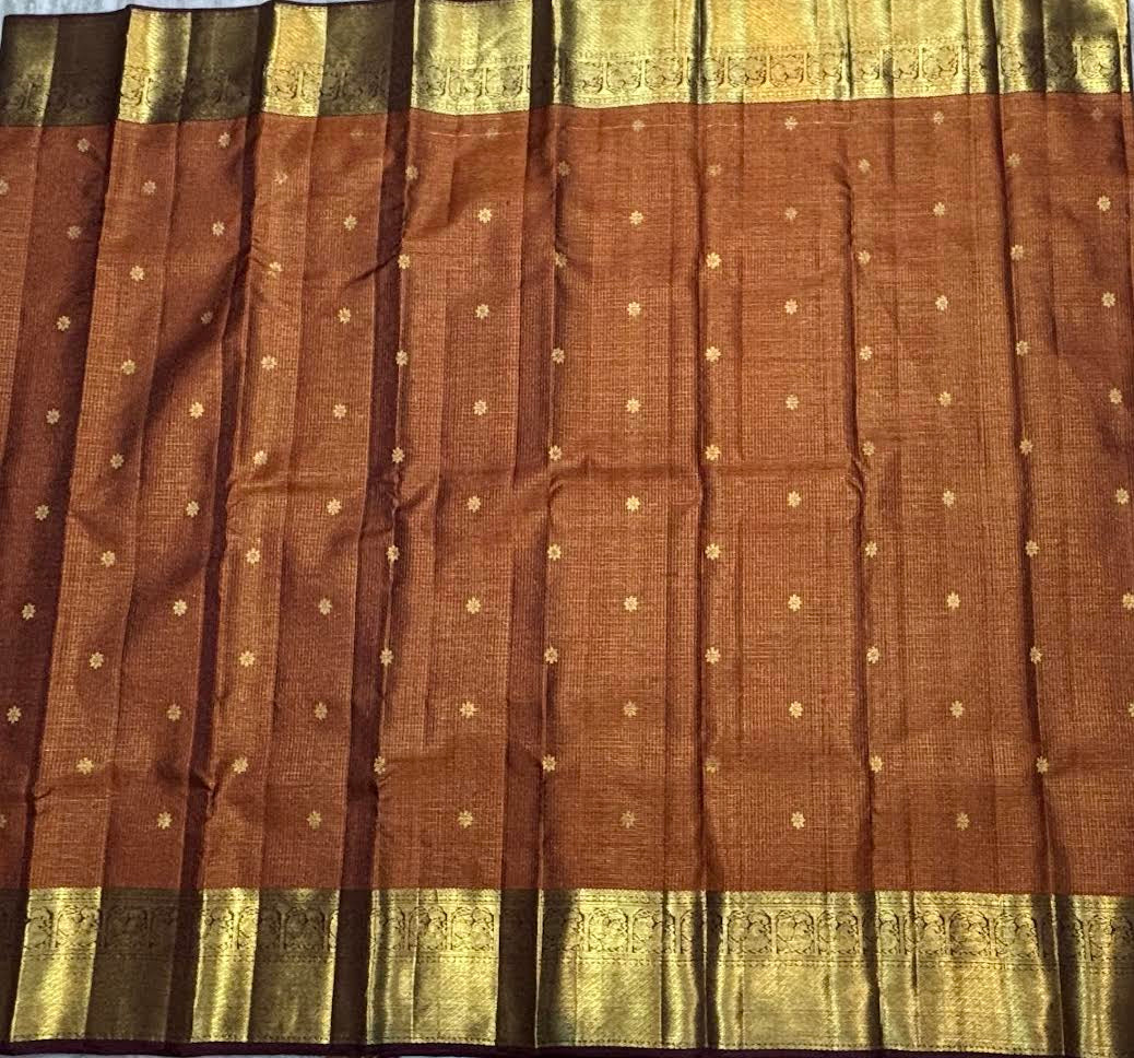 Original Brown Kanchipuram Pattu Saree with Maroon Zari Pallu
