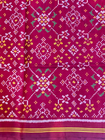 Maroon Real Ikkat Patola Silk Saree with Geometric Weave and Figural Border