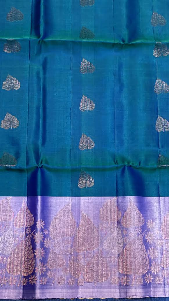 Kanchi Soft Silk Saree in Teal Blue and Lavender