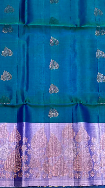 Kanchi Soft Silk Saree in Teal Blue and Lavender