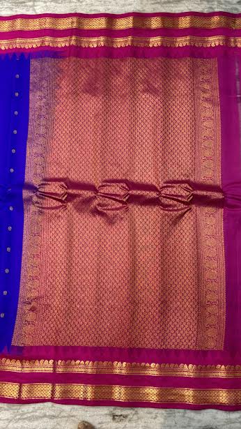 Royal Blue Gadwal Silk Saree with Pink Zari Pallu and Blouse