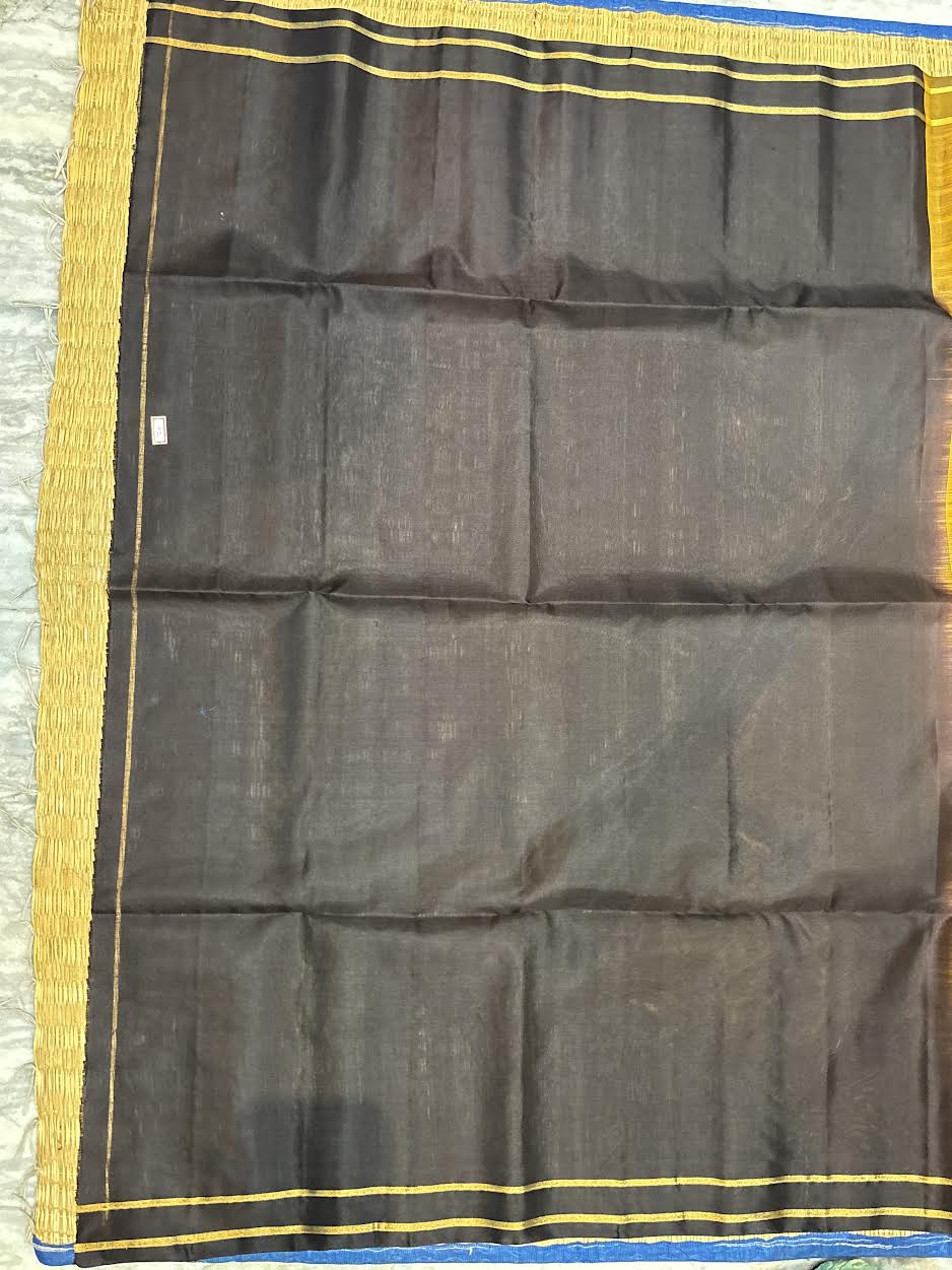 Mustard Yellow and Coffee Brown Kanchi Soft Silk Saree with Zari Pallu Silk Mark