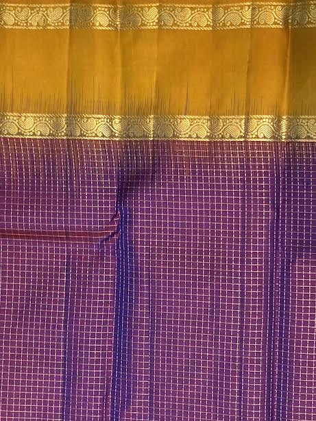 Handloom Kanchipuram Pure Silk Saree with Purple With Yellow