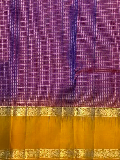 Handloom Kanchipuram Pure Silk Saree with Purple With Yellow