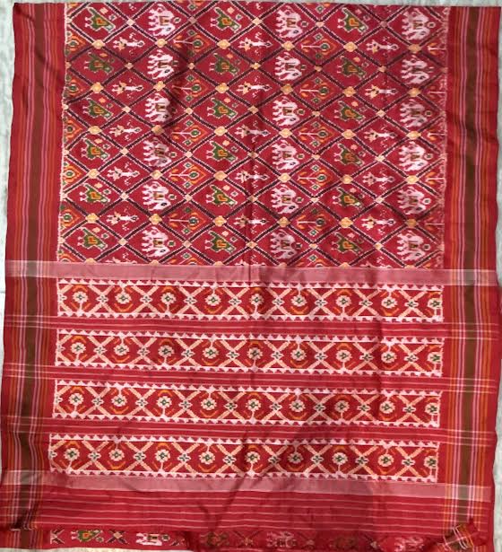 Pure Pochampally Ikkat Silk Patola Saree in Crimson Red