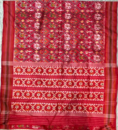 Pure Pochampally Ikkat Silk Patola Saree in Crimson Red